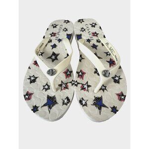 Coach Abbigail 8B Flip Flops Red White Blue Stars Americana Rubber Chalk Summer